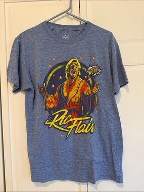 Men's Blue Graphic T-Shirt with Retro rio flair Wrestler Print